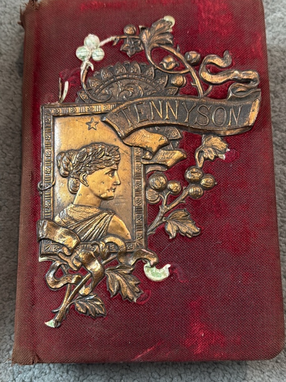 THE POETICAL WORKS OF ALFRED LORD TENNYSON BOOK WITH VELVET AND COPPER COVER